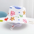 White kids bucket hat with ocean animal prints and adjustable chin strap - White Ocean World
