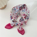 Floral cotton linen neckerchief with floral print and deep rose pink sheer contrast trim - Multi-color Floral-Curved Frame