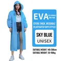 Thick sky blue reusable EVA raincoat with hood and elastic cuffs for adults - One Size / Blue (Adult Elastic Cuff)