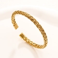 Bracciale rigido a C intrecciato in acciaio inossidabile dorato per uomo moderno - Oro Stile 16