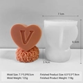 Silicone rose heart candle mold with V letter detail, size 7.1x5.9x8.5cm for DIY crafts - Letter V Mold J-0605