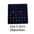 24-piece set of 2.5mm stainless steel nose studs with colorful rhinestones in a black box - Straight Bar (2.5mm) / 24pcs/Box / Silver Bar + Colorful Zircon
