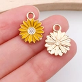 DIY sunflower alloy enamel pendants with golden finish and yellow petals for jewelry making - Small Daisy