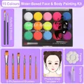 Fluroreszierendes wasserbasiertes Gesichtsbalk-Set mit 15 Farben und Pinseln - 15 Farben Fluoreszierende Wasserlösliche Gesichtsfarbe [9-teiliges Starter-Set]
