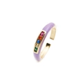 Rainbow cubic zirconia open ring with purple enamel and gold-plated finish for women - Adjustable Open / Light Purple