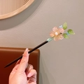 Elegant sandalwood hair stick with pink floral petals and long tassels for updos - 20# South Wind Dream