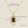 Collier en acier inoxydable plaqué or 18K avec pendentif carré en zircon noir - Noir