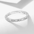 Minimalist S925 sterling silver ring with geometric cubic zirconia stones in white gold finish - US 5 / Silver