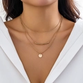 Three-layer gold necklace with snake chain, metal tube, and round disc pendant - 3-Layer Arc Tube & Disc Pendant / Gold (Disc Style)