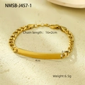 Elegant 18K gold plated stainless steel curb chain bracelet with polished nameplate - Gold Small Square Plate Bracelet (NMSB-J457-1)