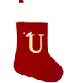 Calza di Natale rossa con bordo in pelliccia sintetica bianca e lettera U ricamata - Lettera U / Grigio