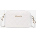 Elegant white quilted camera bag for women with gold logo and adjustable strap - White