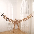 Rose gold Happy Birthday paper banner with star birthday hat on white brick wall background - Birthday Hat Style / Rose Gold