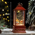 Red Christmas lantern with swirling LED snow and festive decorations, 25cm height - Small Classic Red Santa & Deer