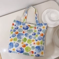 Dettaglio della borsa tote in tela con stampe acquerello colorate e cerniera - Pittura a Olio di Biancospino Multicolore