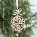 Christmas hollow gold ball ornament with bow and glitter finish, size 11cm x 8cm - Champagne Ball