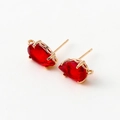 Elegant 14k gold plated stud earrings featuring red teardrop-shaped zircon crystals - Red