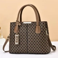 Klassische kaffeebraune Shopper-Tasche mit Allover-Muster und abnehmbarem Schultergurt - Khaki