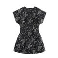 Mini robe vintage en jacquard à motif rose et manches volantées en noir et blanc - XS / Noir