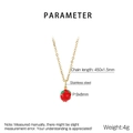 Détail du collier en acier inoxydable doré avec pendentif mangoustan et dimensions précises - Grenade Rouge (KN292103-Z)