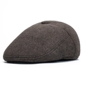 Classic dark brown checkered flat cap for men with warm wool blend fabric texture - One Size / Coffee Small Grid