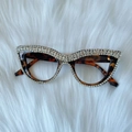 Retro tortoiseshell cat-eye sunglasses with luxury crystal rhinestones on furry background - Tortoise Frame Clear Lens