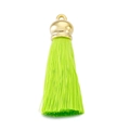 Neon green cotton tassel pendant with a polished gold stainless steel cap - Fluorescent Green Tassel (KLJ6057-Z)