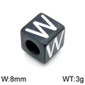 8mm black stainless steel cube bead with white letter W for DIY jewelry making - Letter W Black (KLJ1188-Z)