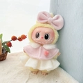 Plush doll outfit featuring a pink fur collar cloak and a white fleece skirt set - Pink Mink Fleece Cape Dress Three-piece Set / First And Second Generation Keychains Are Compatible With La Cloth Dolls. Dolls Not Included.
