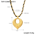 Collana con pendente a foglia in acciaio al titanio dorato e laccio in cuoio - Collana Oro