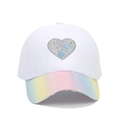 Kids unicorn baseball cap in white with rainbow glitter brim and heart sequin patch - White Rainbow Brim Mermaid Heart
