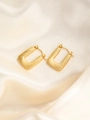 Detailed close-up of golden titanium steel rectangular earrings with radial texture on silk - Gold Radiating Textured Rectangular Hoop (BJGE0194)