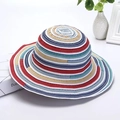 Colorful striped woven straw sun hat with broad brim for summer beach vacation style - M (56-58cm) / Dark Blue