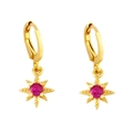 Detail of gold star earrings featuring vibrant magenta zircon stones on white background - Rose Red