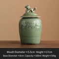 Yue Kiln Celadon Ceramic Tea Caddy in green with embossed dragon lid and 500ml capacity - Yue Kiln Celadon Relief - Dragon Jar