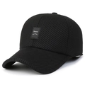 Men's winter wool flat top hat in black with 2moro patch and ribbed texture fabric - Baseball Cap / Black