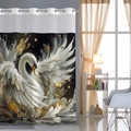 Tenda da doccia artistica a doppio strato con cigno bianco e nero e dettagli dorati - 181x188cm Tenda da Doccia Singola / Cigno Artistico Nero Bianco Oro