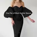 Elegant black satin bridal puff sleeves for wedding dresses, stylish arm accessories - ST181 Black Puff Sleeves