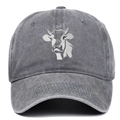 Washed dark grey cotton baseball cap featuring minimalist cow embroidery in a vintage style - Adjustable / Gray
