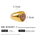 Golden stainless steel ring with an oval purple stone inlay and waterproof properties - Purple Oval Stone Chip Ring (NB-R24201-1)