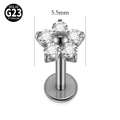 Stud de labret en titane G23 argenté avec fleur en zircon blanc de 5,5mm et pas interne - Grand (5.5mm Fleur) / Argenté