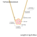 Detail van roze bloemenketting met afmetingen en zirkoon roestvrij staal materiaal - 33.5+5cm