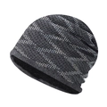 Detailed view of dark grey knit beanie with rhinestones and thick warm fleece lining - Adjustable / Checkerboard Rhinestone Grey