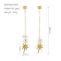 18K gold plated stainless steel long tassel earrings with star and pearl charms - Gold
