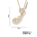 Detailed technical diagram of copper heart pendant necklace with specific dimensions - Cursive Letter J Style (N00203J-X--J)