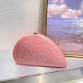 Pink marble acrylic fan-shaped clutch bag with golden metal clasp and ribbed texture - Pink