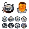 8-piece 5D DIY wolf themed diamond painting coasters with black metal storage holder - Wolf