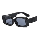 Retro thick rectangular sunglasses with glossy black frame and dark grey lenses - C1 Black Frame Grey Lens