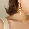 Elegant 18K gold-plated long drop earrings featuring seven linked circular discs - Gold