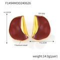 Macro detail of French style burgundy enamel earrings with golden titanium steel edges - F1494-Gold Curved Wine Red Earrings